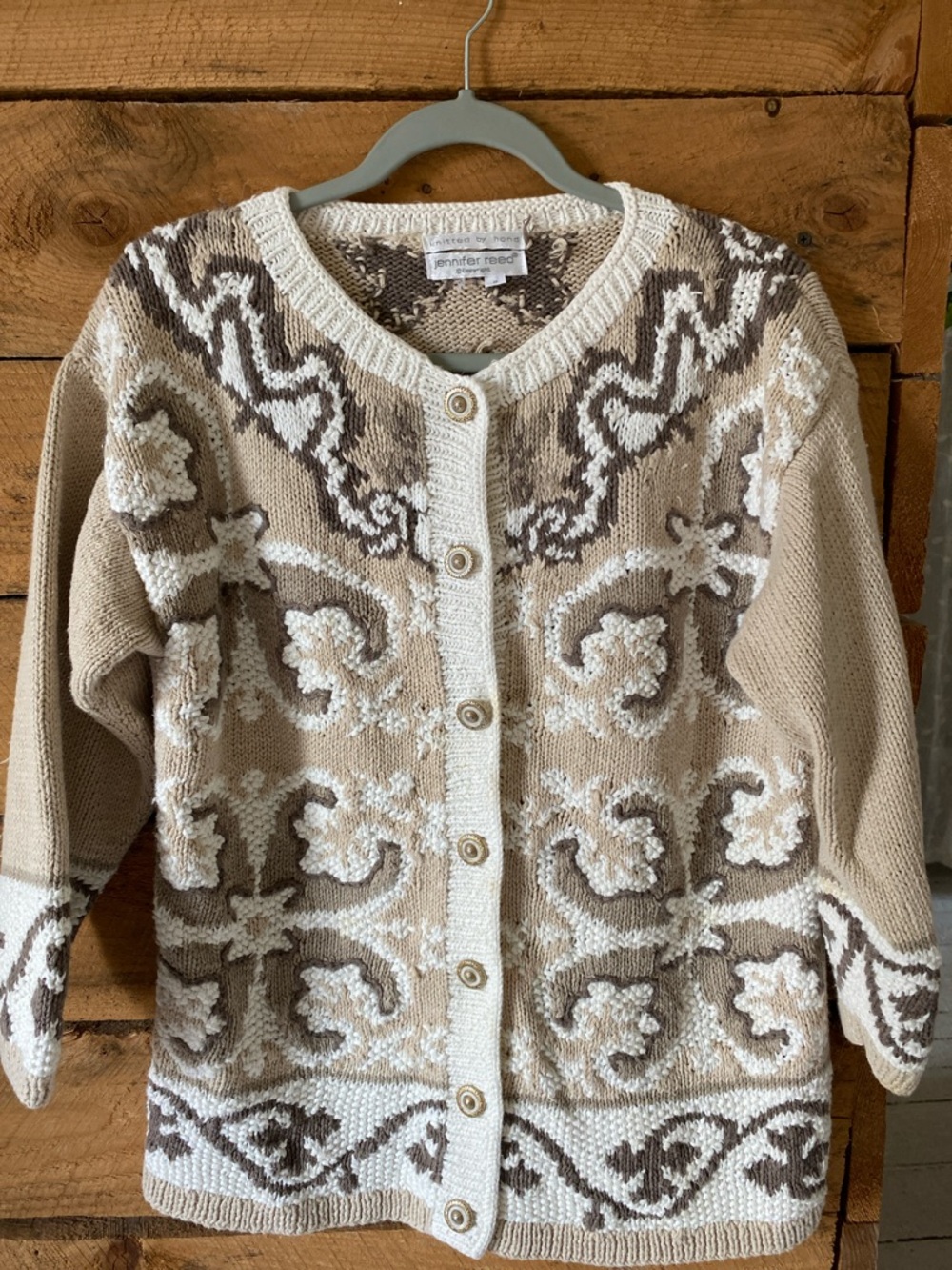 Jennifer Reed Beige Patterned Button-Front Cardigan